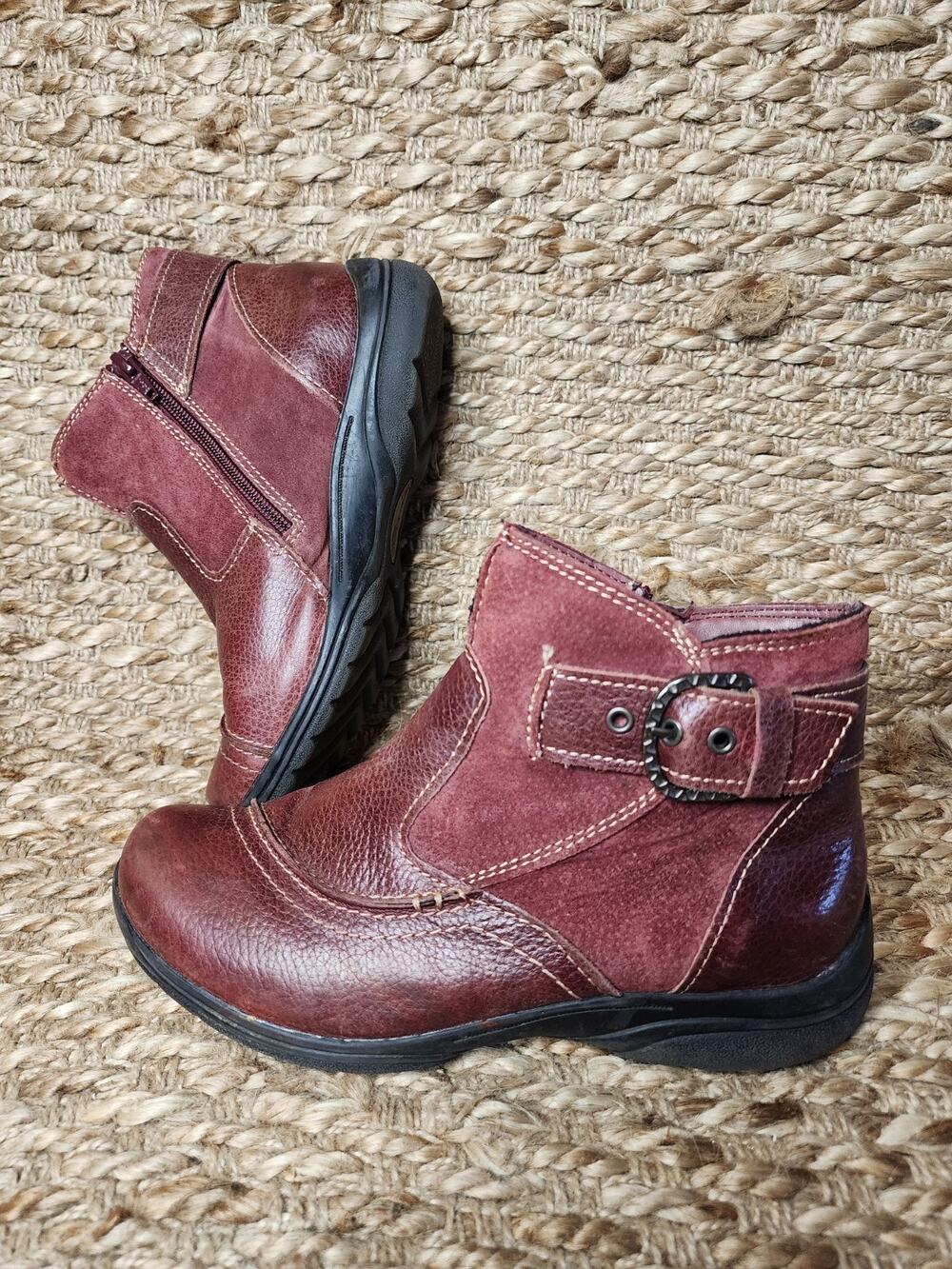 Earth Origins Dayton Burgundy Leather Suede Ankle Boots Womens 6.5 W